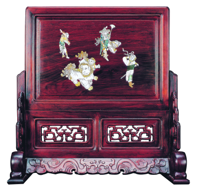螺鈿三獅進寶圖插屏